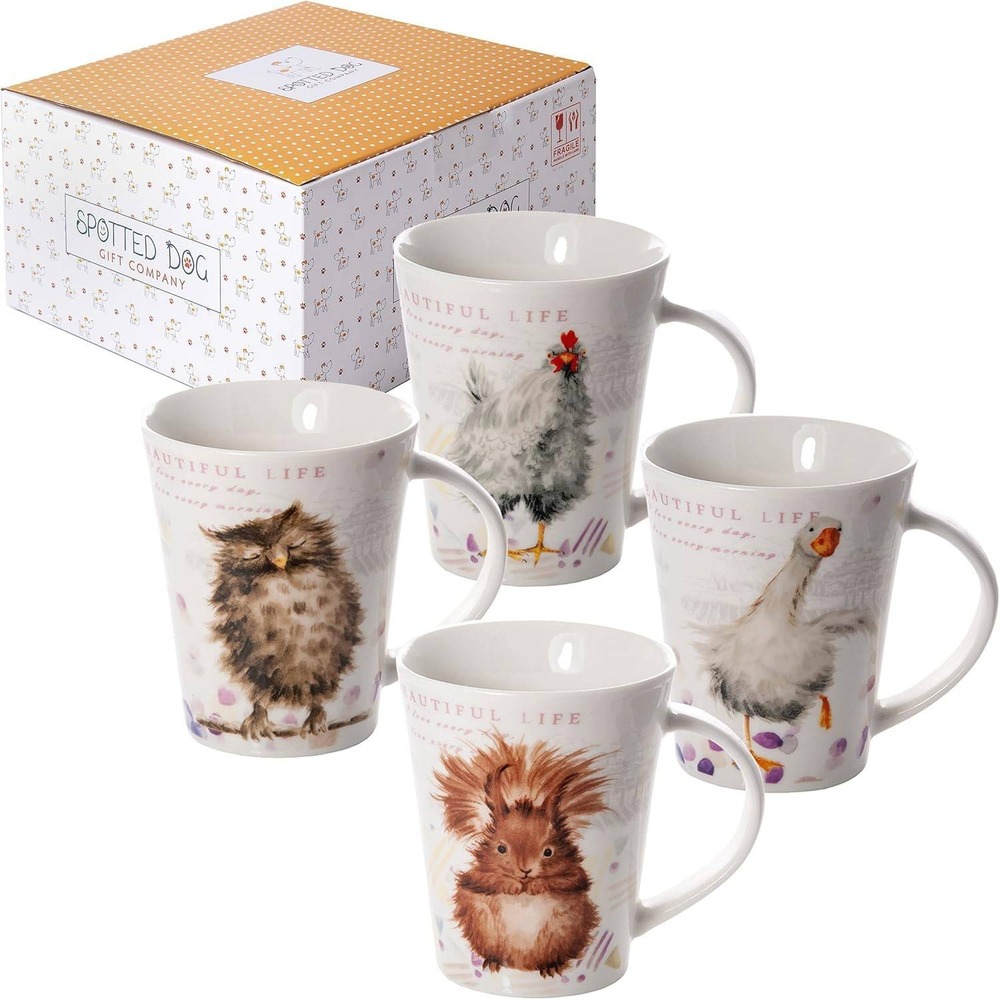 Spotted Dog Gift Company Animal Mugs Set of 4 Porcelain New in Box